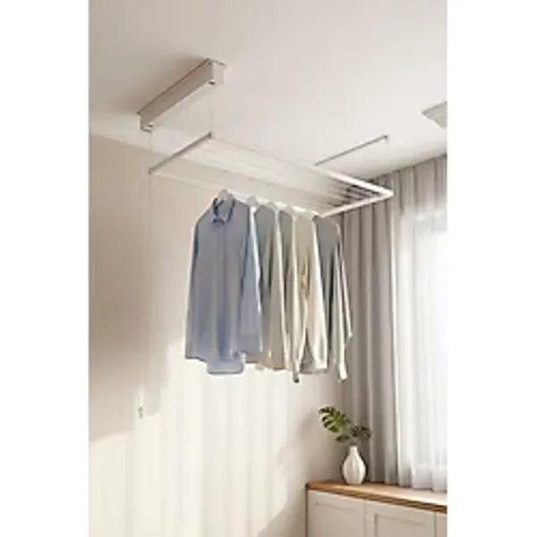 Askur Tavana Monte Asansörlü Çamaşır Askılığı 70X100 cm 6 Askı Ipi Beyaz - 70 x 100 cm