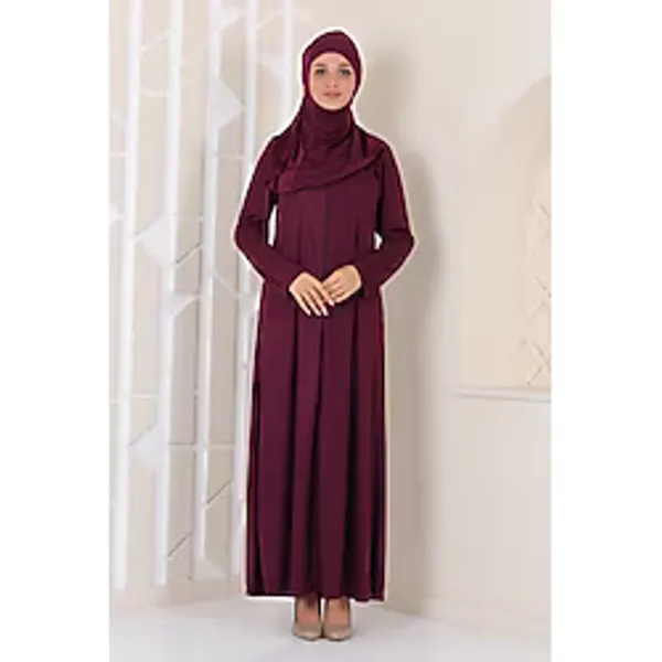 Aslınur Pratik Fermuarlı Namaz Elbisesi Mürdüm - 1