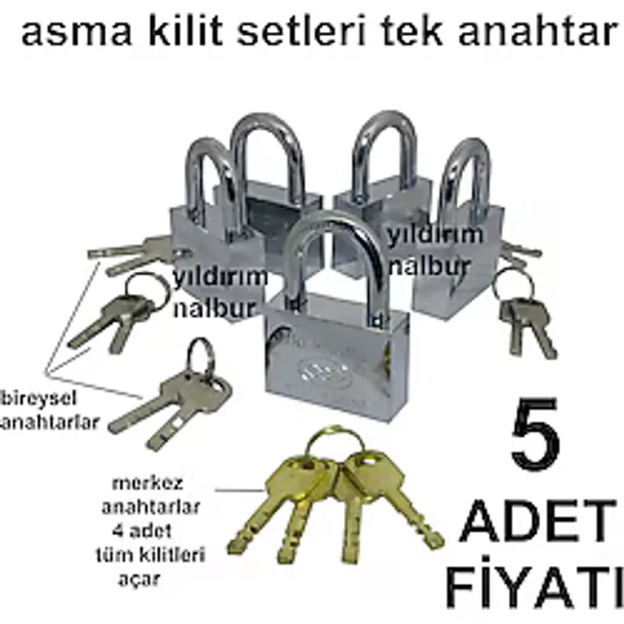 ASMA KİLİT 5Lİ SET MERKEZ ANAHTARLI MASTER ANAHTAR 5İ BİYERDE