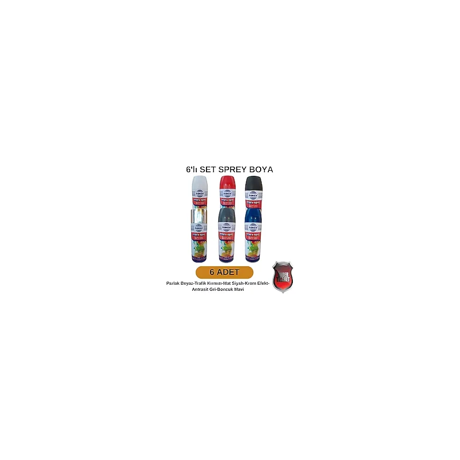 Asmaco Akrilik Sprey Boya 400 ml Setler- Metal, Ahşap, Plastik, Seramik, Cam, Oto Yüzeylere Uygun Renkler - 6 Adet