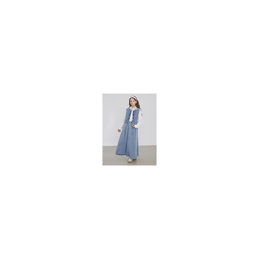 Asortix Kız Çocuk Denim Kumaş 3'lü Takım Kot Ceket Eetek Gömlek Tesettür SET-AÜT-0007 - 11 - 12 Yaş - Mavi