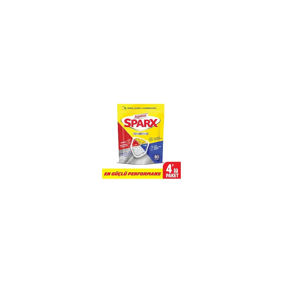 Asperox Sparx Diamond 240 Yıkama Kapasitesine Sahip Bulaşık Makinesi Kapsülü 60 x 4 Limon Kokusuyla