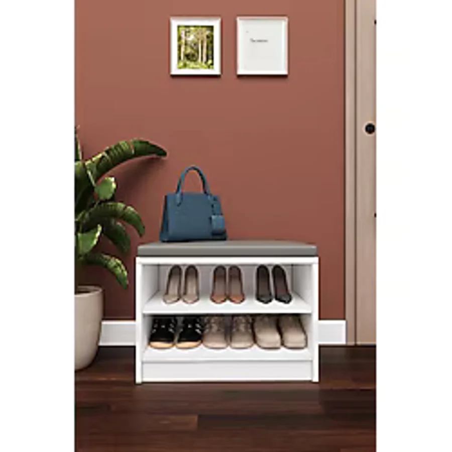 Asra Trend MDF Puflu Ayakkabılık - 2 Raflı, 60 cm, Oturaklı Ayakkabı Düzenleyici, PUF02