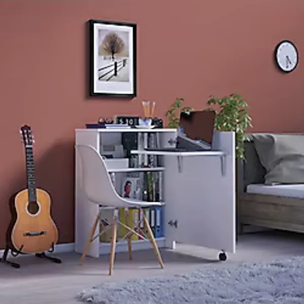 Asratrend Çalışma Odası Fonksiyonel Kitaplık + Katlanır Masa Md002 Çok Renkli