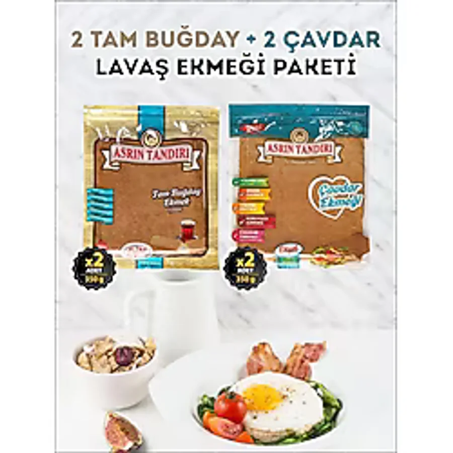 Asrın Tandırı 40 Adet Lavaş 4 Paket ( 2 Paket Ekşi Mayalı Tam Buğday + 2 Paket Ekşi Mayalı Çavdar ) 4 x 330 gr