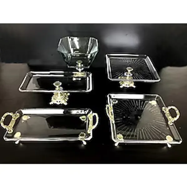 Assa Bazaar 5 Parça Gümüş Döküm Ayaklı Sunumluk Set Pasta - Kurabiye - Tatlı - Servis Tabağı