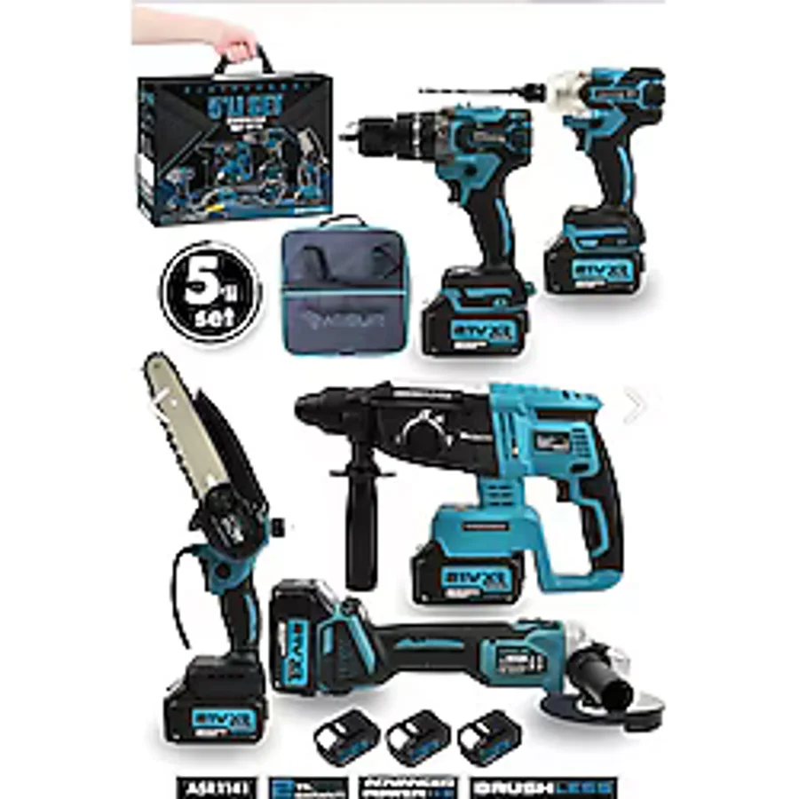Assur 21V 2.0Ah Kömürsüz Darbeli 5'Li Set Şarjlı Hilti + Taşlama + Somun Sıkma + Akülü Vidalama + Budama Testeri