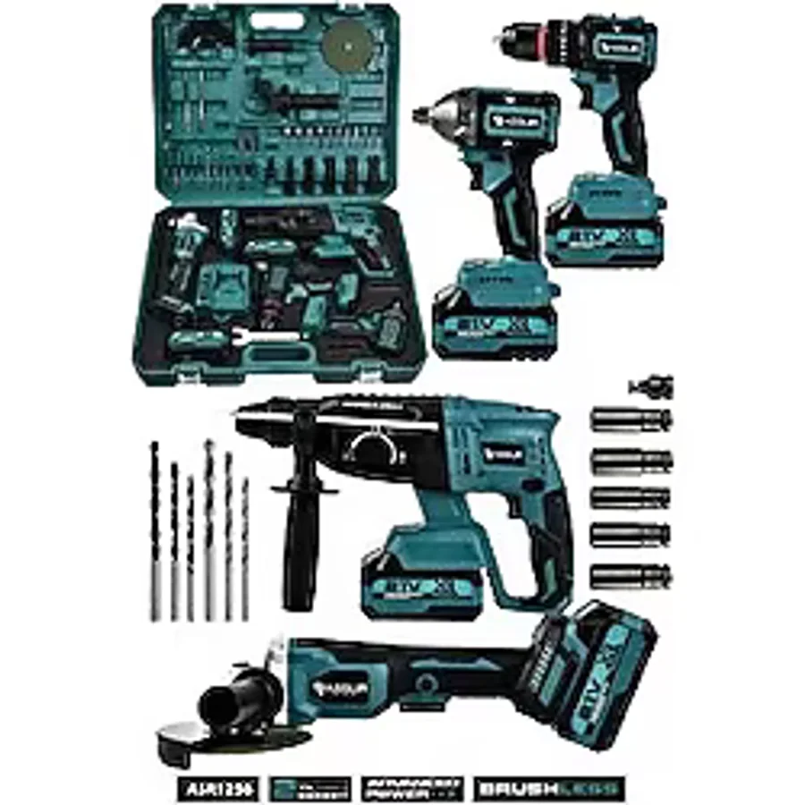 Assur 21V 4'Lü Set Taşlama - Somun Sıkma Sökme - Akülü Vidalama - Kırıcı Delici Hilti