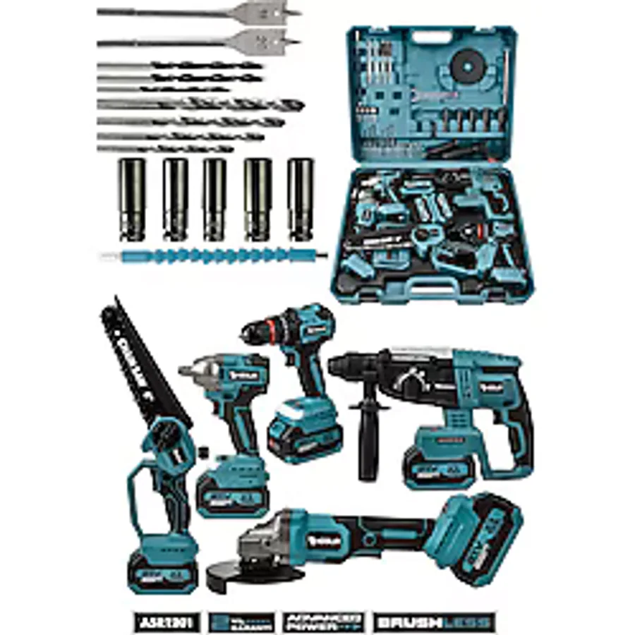 Assur ASR1201 21V Darbeli Kömürsüz 5li Set Mavi