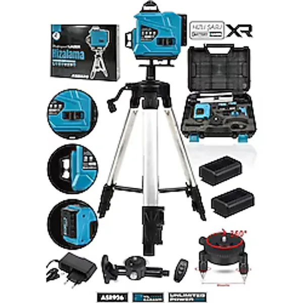 Assur Profesyonel 360° 16 Köşe Otomatik Hizalama Tripod'lu Lazer Metre Hizalama