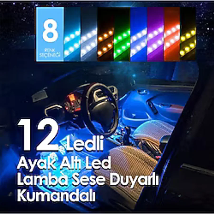 ASTRA LED Çakmaklık Girişli RGB Ayak Altı Led Sese Duyarlı Led Müziğe Duyarlı 12 Led