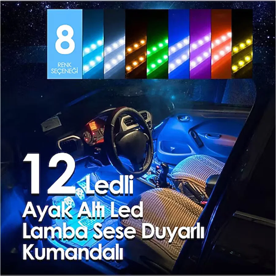 ASTRA LED Çakmaklık Girişli RGB Ayak Altı Led Sese Duyarlı Led Müziğe Duyarlı 12 Led
