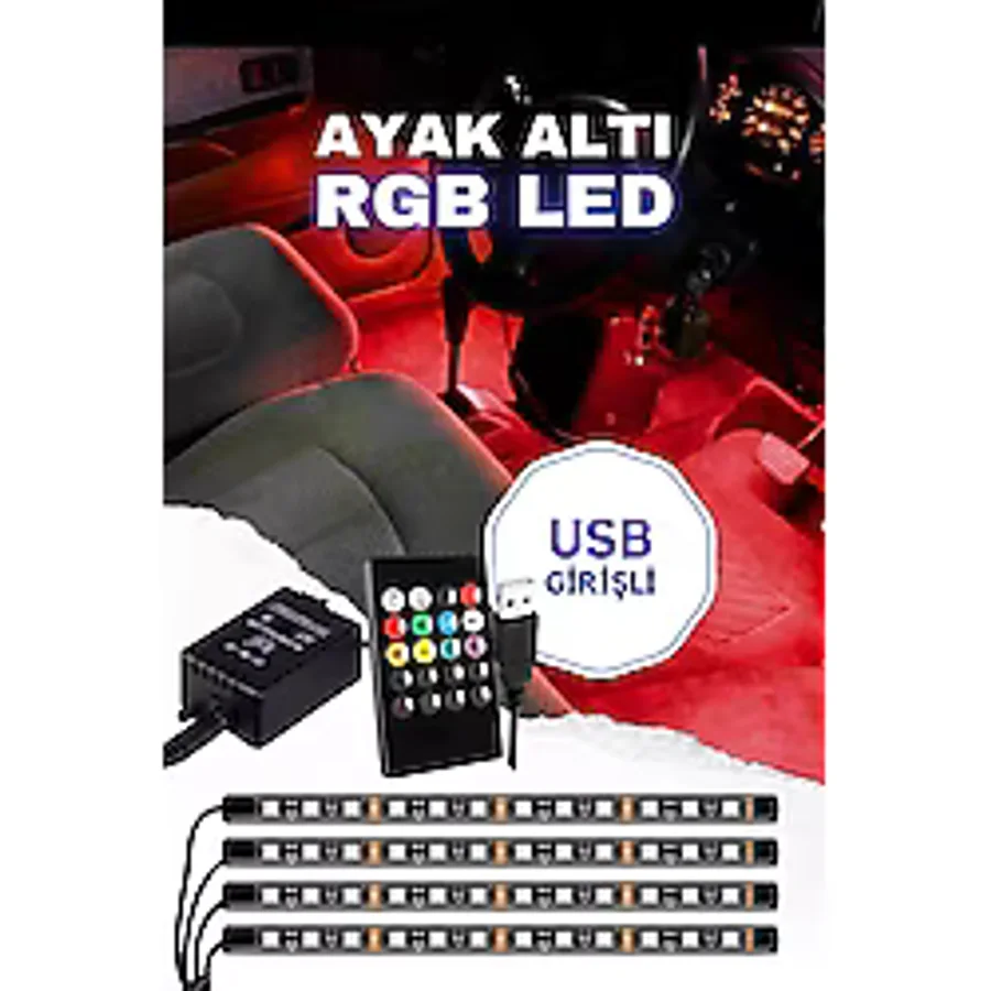 Astraled Usb Araç İçi Ayak Altı Sese Duyarlı Rgb Şerit Led Aydınlatma 12 Led