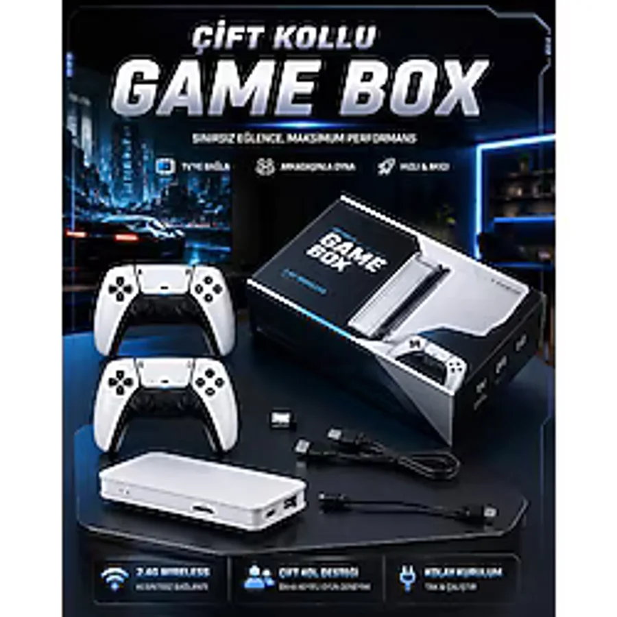 ASTRALTECH 4K 3D HD Görüntü Kaliteli Kablosuz Çift Kollu 20.000 Oyunlu Retro Oyun Konsolu TV Box