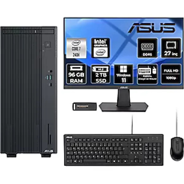 Asus Expertcenter P500 Core7 240H 96GB 2tb SSD W11P Masaüstü Bilgisayar + 27" Monitör - 130 W