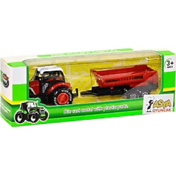 Asya Oyuncak 18 Cm Römorklu Metal Traktör 955-167-Kırmızı