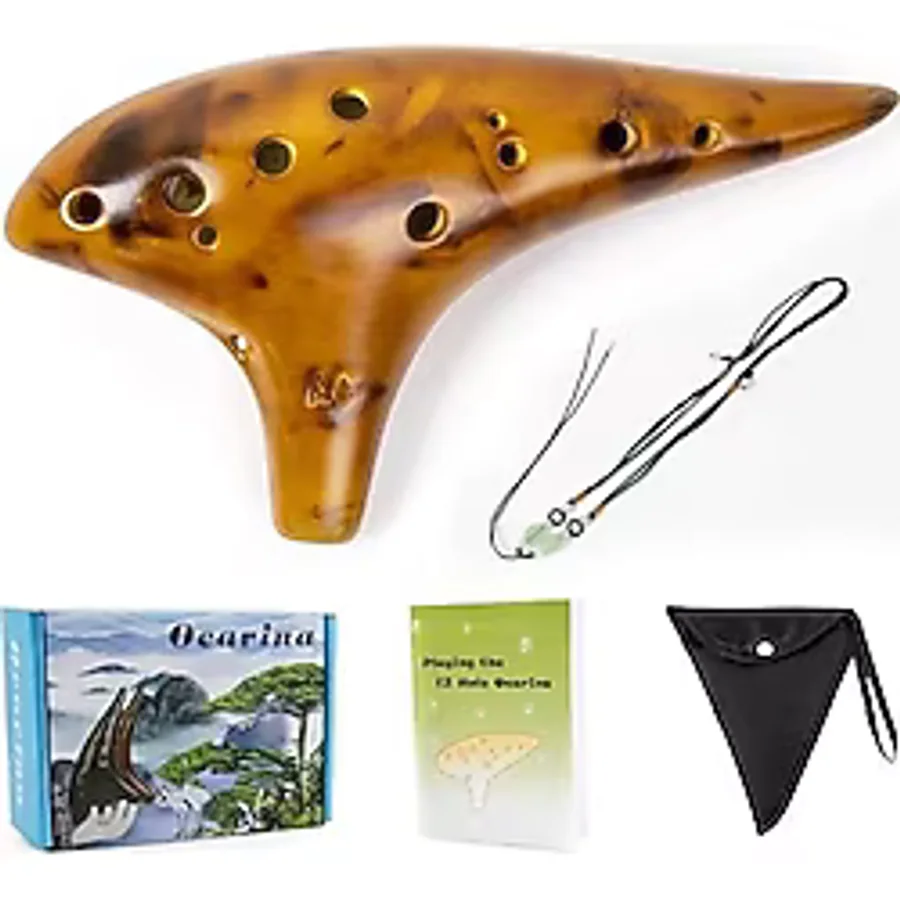 At Seramik Ocarina Enstrümanı, 12 Ton Alto C Şarkı Kitabı Taşıma Çantası Teşhir Standı