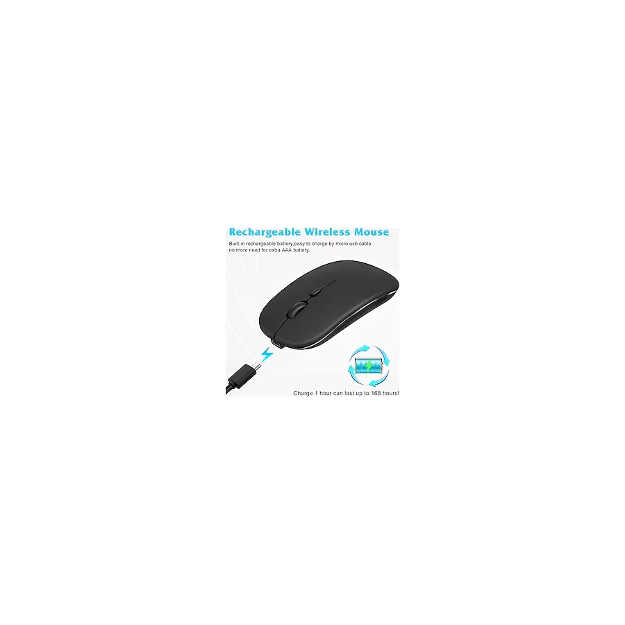 Ata Elektronik Mat SİYAH Slim Sessiz ŞARJ EDİLEBİLİR Pilli Bataryalı Laptop Uyumlu Kablosuz Wıreless Optik Fare Mouse 2.4GHZ SESSİZ TIKLAMA KENDİNDEN PİLLİ