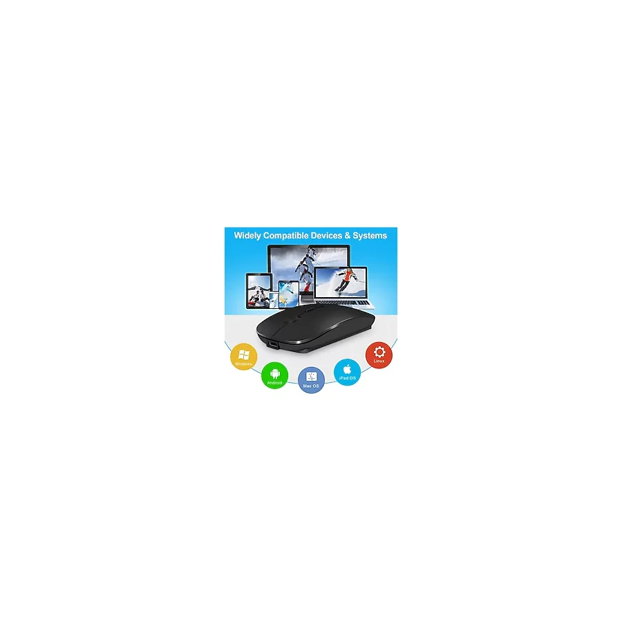 Ata Elektronik MAT SİYAH Slim Sessiz ŞARJ EDİLEBİLİR Pilli Bataryalı Laptop Uyumlu Kablosuz Wıreless Optik Fare Mouse