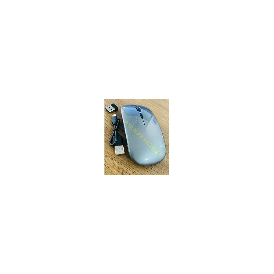 Ata Elektronik SLİM sessiz ŞARJ EDİLEBİLİR KABLOSUZ MOUSE Charging Wireless KENDİNDEN PİLLİ 2.4G Notebook LAPTOP Uyumlu Kablosuz Wıreless Optik Fare Mouse Maus 2.4g USB - Gri