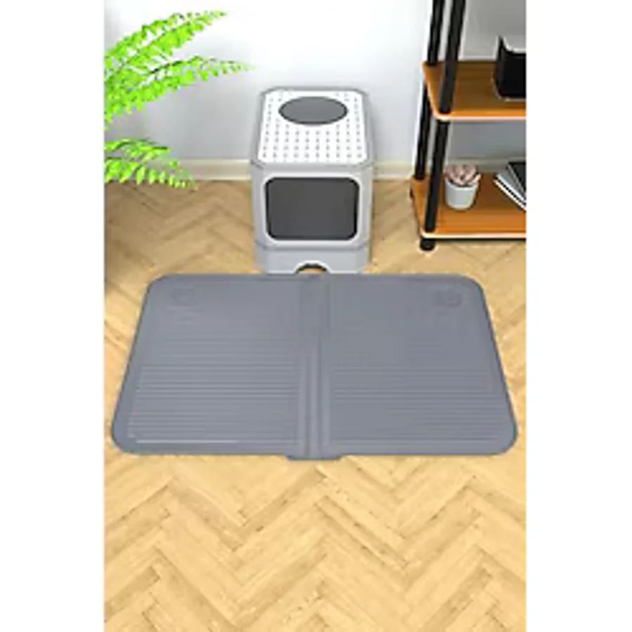 ATA HOME Silikon Mama ve Kum Matı Havuzlu Yıkanabilir Kedi Tuvaleti Önü Kedi Kumu Paspası Büyük Boy 40x60, Antrasit