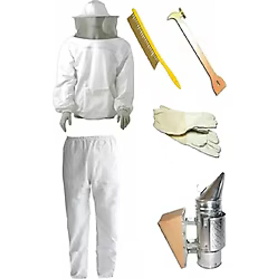ATARLAR Arıcılık Malzemeleri 6'lı set (Maske+Pantolon+Eldiven+körük+fırça+el demiri)