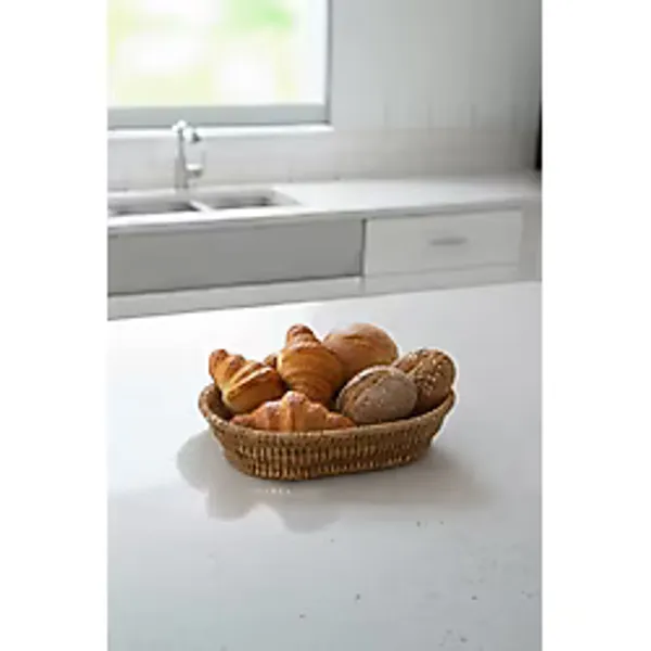 Atbyhome Rattan Piknik Hasır Ekmek Sepeti Meyve Sebze Sepeti Plastik Örme Küçük