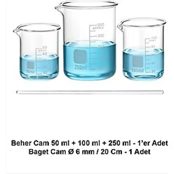 Atel-San Beher Cam Set 50-100-250 ml / Kısa Form + Baget Cam Ø 6 mm x 20 cm Hediye