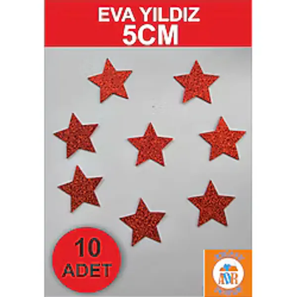 Atölye Doruk Kırmızı Yıldız Figür Simli Eva 5cm - 10 ADET Yılbaşı Dekor-Masa Süsleme- Masa Konfeti-Hediye Paketleme El işi, hobi malzemesi, kreş, okul etkinlik renkli Eva-Yılbaşı Simli Eva-Pasta Kürda