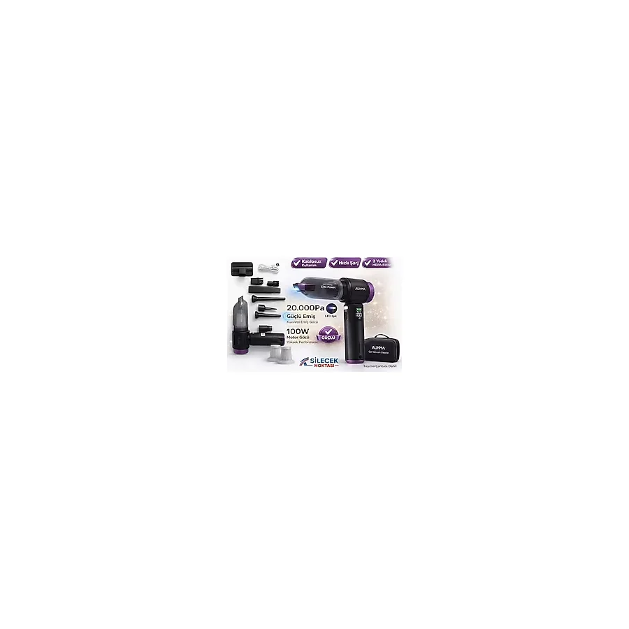 Auhma Ahv-41 Kablosuz Araç Süpürgesi 20.000PA 100W LCD Ekranlı 9 Başlıklı El Süpürgesi (Üfleme + Çekim+Led)