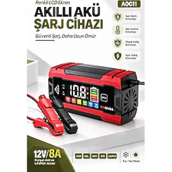 Auhma Aoc11 12V 8A Dijital Ekranlı Akıllı Akü Şarj Ve Onarım Cihazı