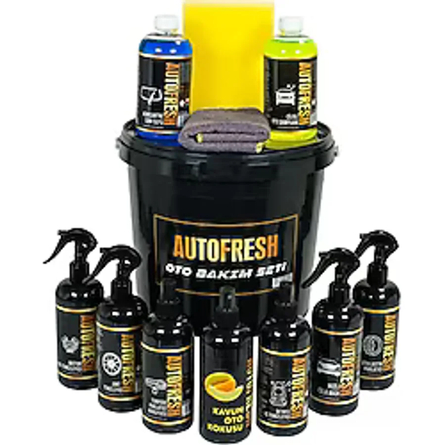 Auto Fresh 12'li Efsane Set Araç Araba Yıkama Bakım Seti Fırsat Full Oto Bakım Temizlik Seti Kovalı