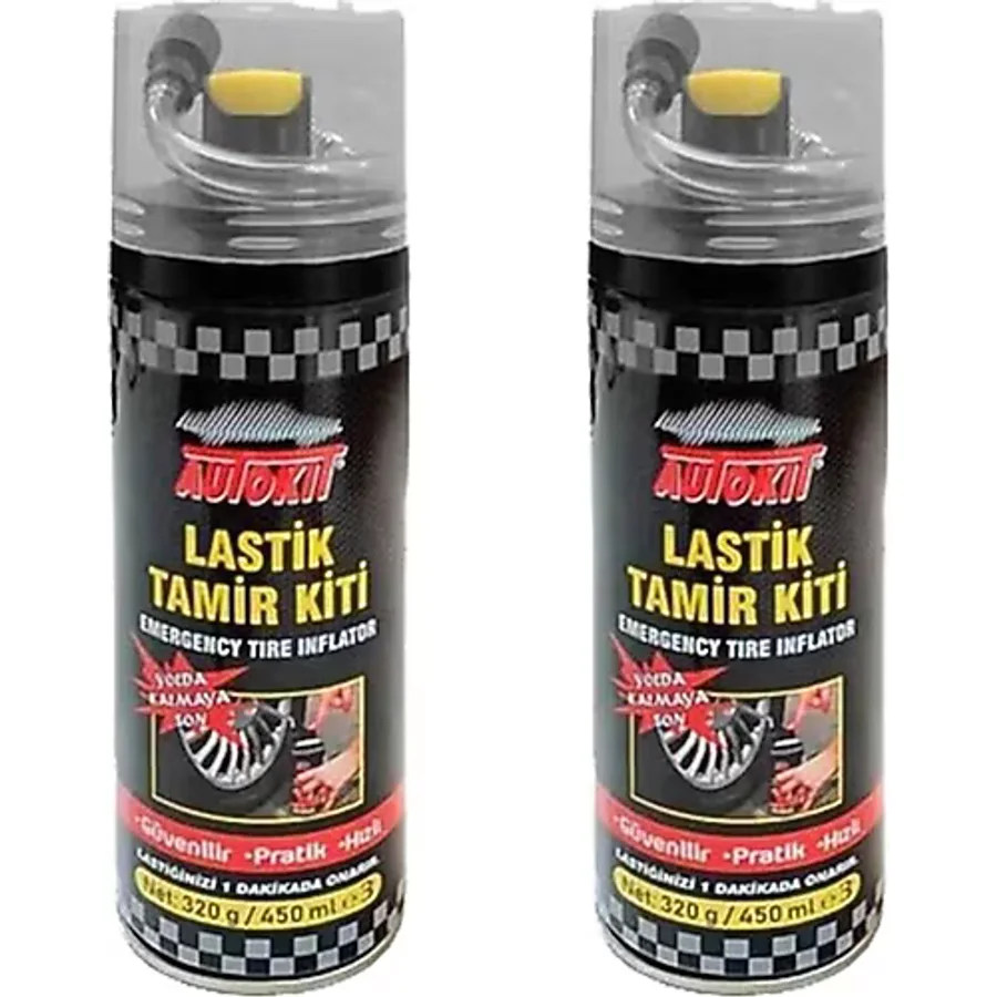 Autokit 2 Adet Lastik Tamir Köpüğü Sprey Kiti 450 Ml-acil Lastik Şişirici