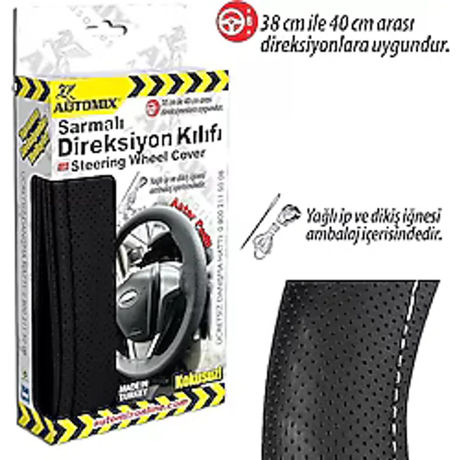 Automix 39509 Sarmalı Direksiyon Kılıfı Düz Siyah