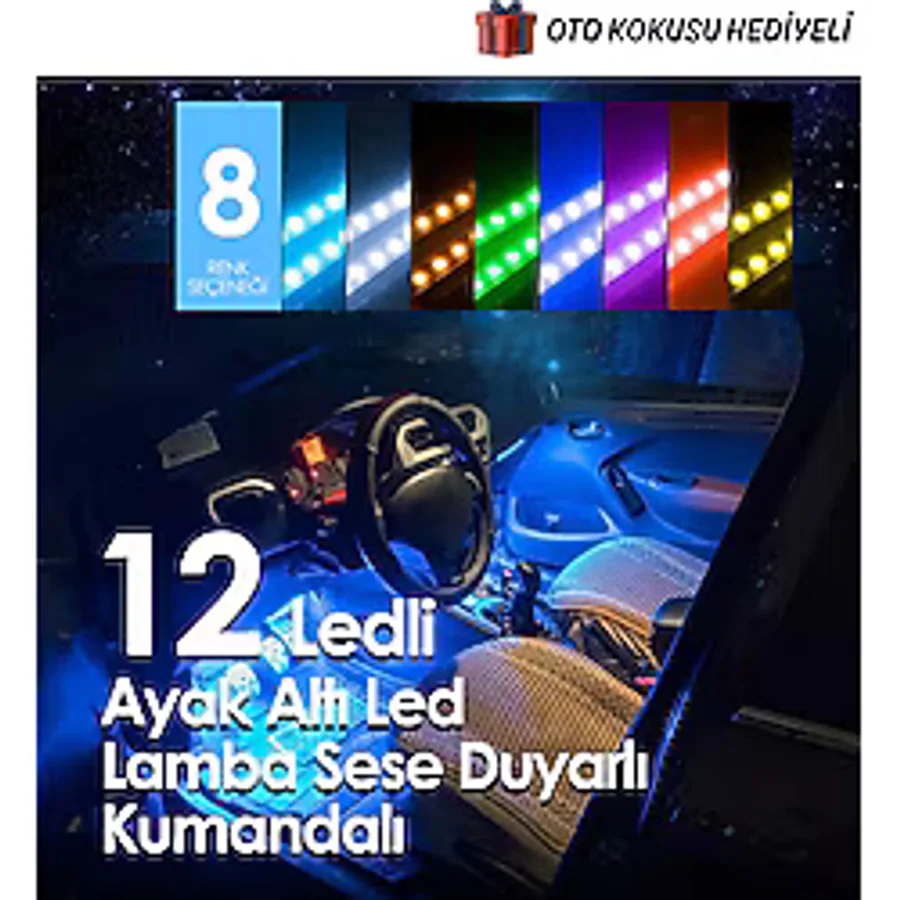 Autowise 12 Led'li Sese Ve Müziğe Duyarlı Araç Içi Ayak Altı Led Aydınlatma Kumandalı