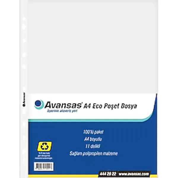 Avansas A4 Eco Delikli Şeffaf Poşet Dosya 100'lü Paket