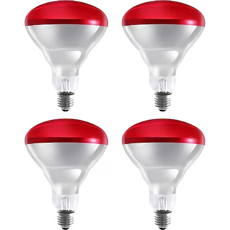 Avarson (4 Adet) 250W Kızılötesi (infrared) Isıtıcılı Hayvan Isıtma ve Kuluçka Lambası (Kırmızı Işık) E27 (Kalın Duy)