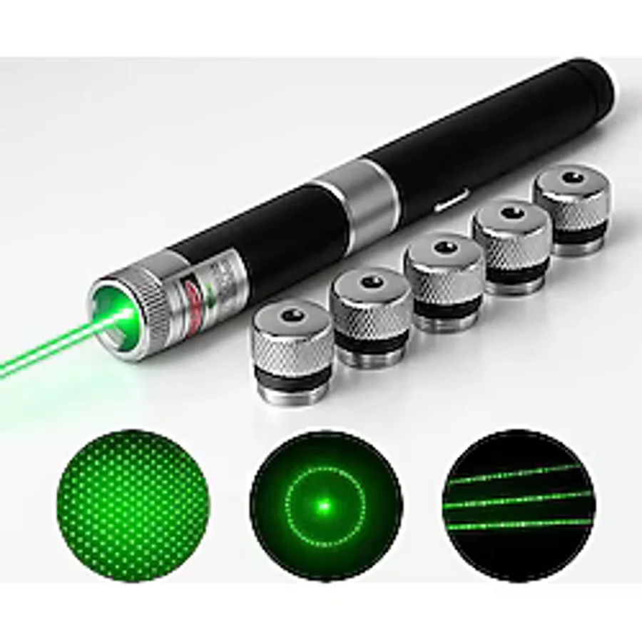 Avda Yeşil Lazer Pointer Pilli 100 Mw Gerçek Güç - 15 Km Etki Alanı 5 Lazer Ucu