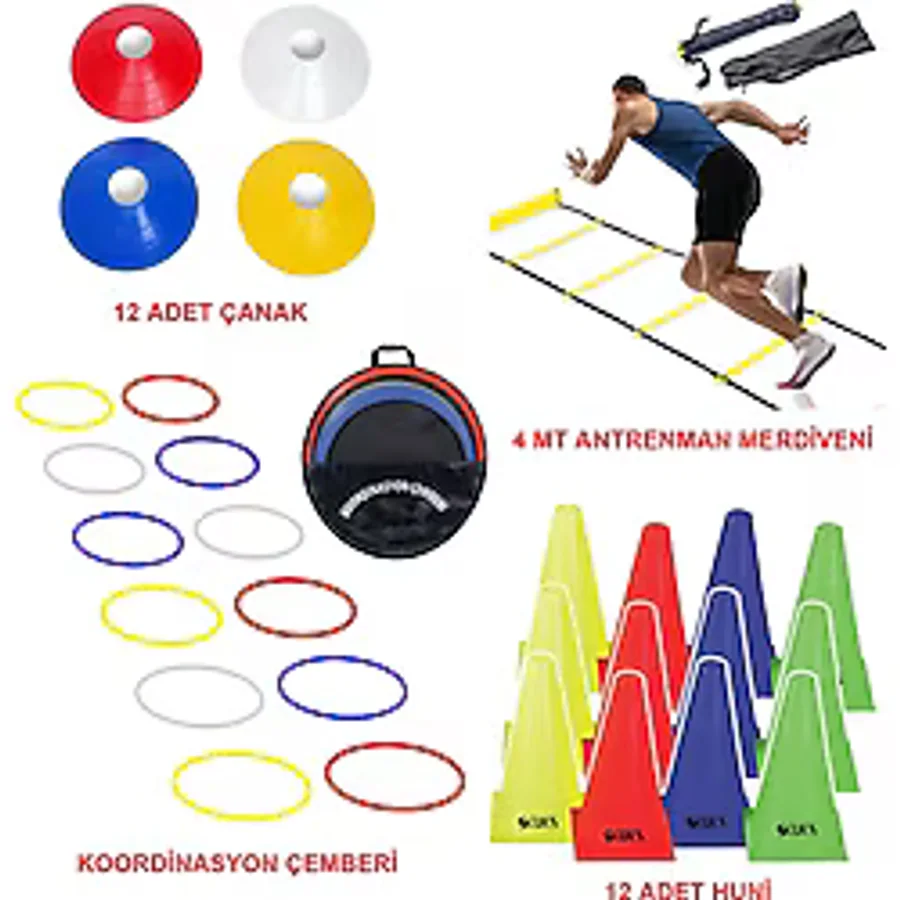 AVESSA Scucs 26'lı Antrenman Seti 12'li Çanak 12'li Huni 4 mt Antrenman Merdiven Koordinasyon Çemberi