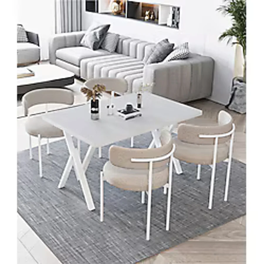 AVVİO Beyaz Teddy Sandalye 80x120 Yemek Masası Mutfak Masası 4 Kişilik Masa Sandalye Takımı
