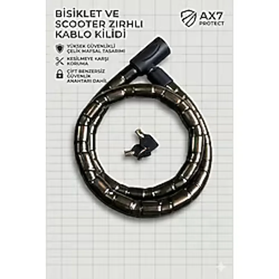 ax7 Geri Çekilebilir Kablo Kilidi - Bisiklet & Scooter Güvenlik Kilidi