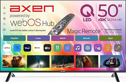 Axen AX50QMN252C-S 4K Ultra HD 50" 127 Ekran Uydu Alıcılı webOS Smart QLED TV