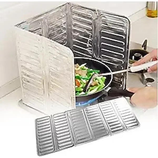 AY&ÇA Home Folyo Yağ Sıçratmaz Ocak Arkası Alüminyum Koruyucu, Piknik Tüpü Rüzgar Önle 84X32.5 cm - Gümüş - Gri