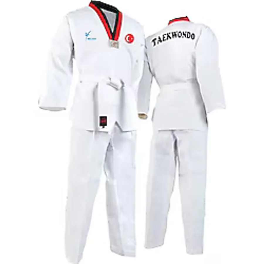 Ay Yıldız Baskılı Pum Yaka Taekwondo Elbisesi Dobok Tekvando Elbisesi Beyaz