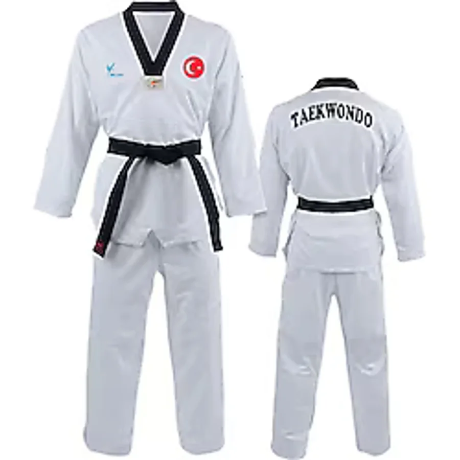Ay Yıldız Baskılı Siyah Yaka Taekwondo Elbisesi Dobok Tekvando Elbisesi Beyaz