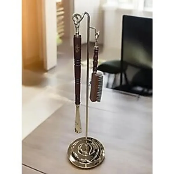 Ayakkabı Çekeceği Ahşap Tutacaklı Fırçalı Set-Bronz