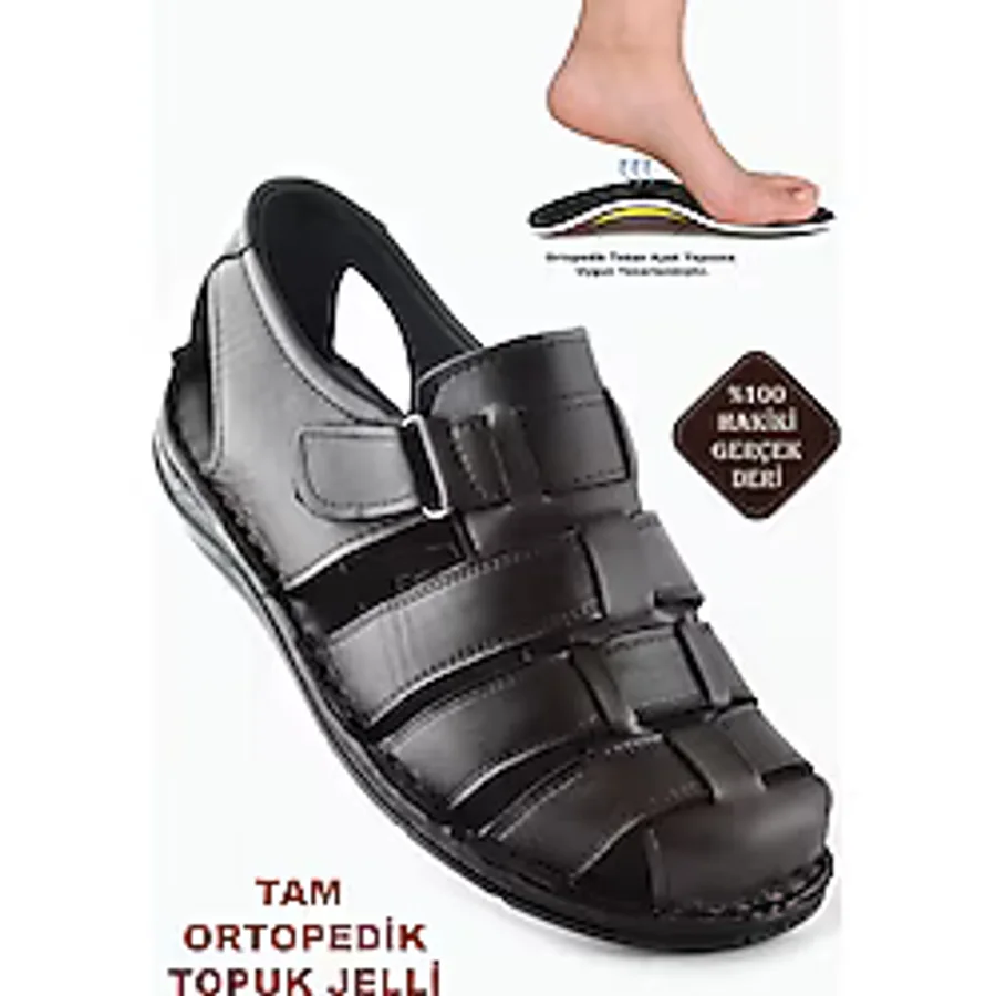 Ayakkabiburada 033 Topuk Jelli Hakiki Deri Erkek Sandalet Ayakkabı
