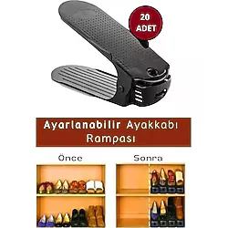 Ayarlanabilir 4 Kademeli Ayakkabı Rampası 20'lu Set Siyah