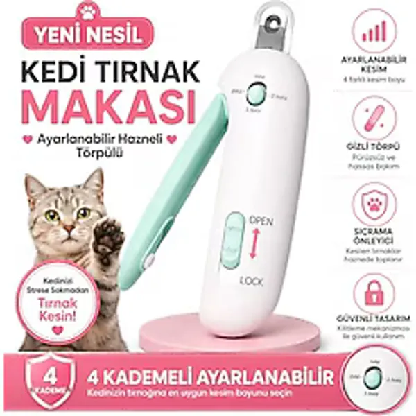 Ayarlanabilir Hazneli Törpülü Kedi Köpek Tırnak Makası - Yeşil