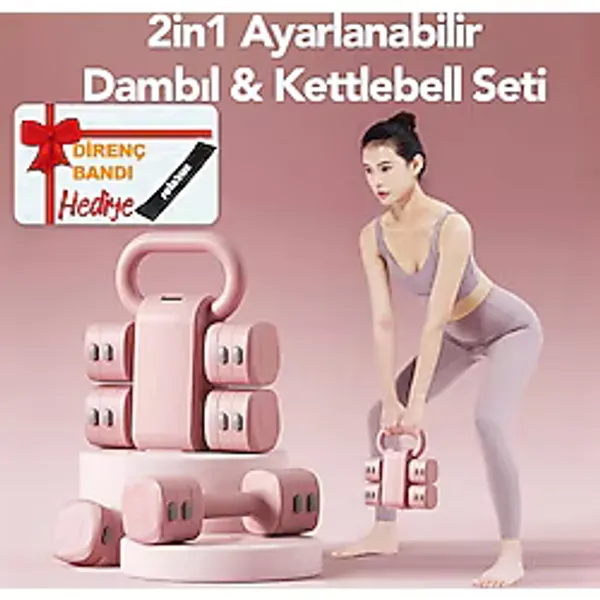 Ayarlanabilir Modüler Kettlebell ve Dambıl Seti 5 kg Ev Fitness ve Güç Antrenman Direnç Bandı Hediye